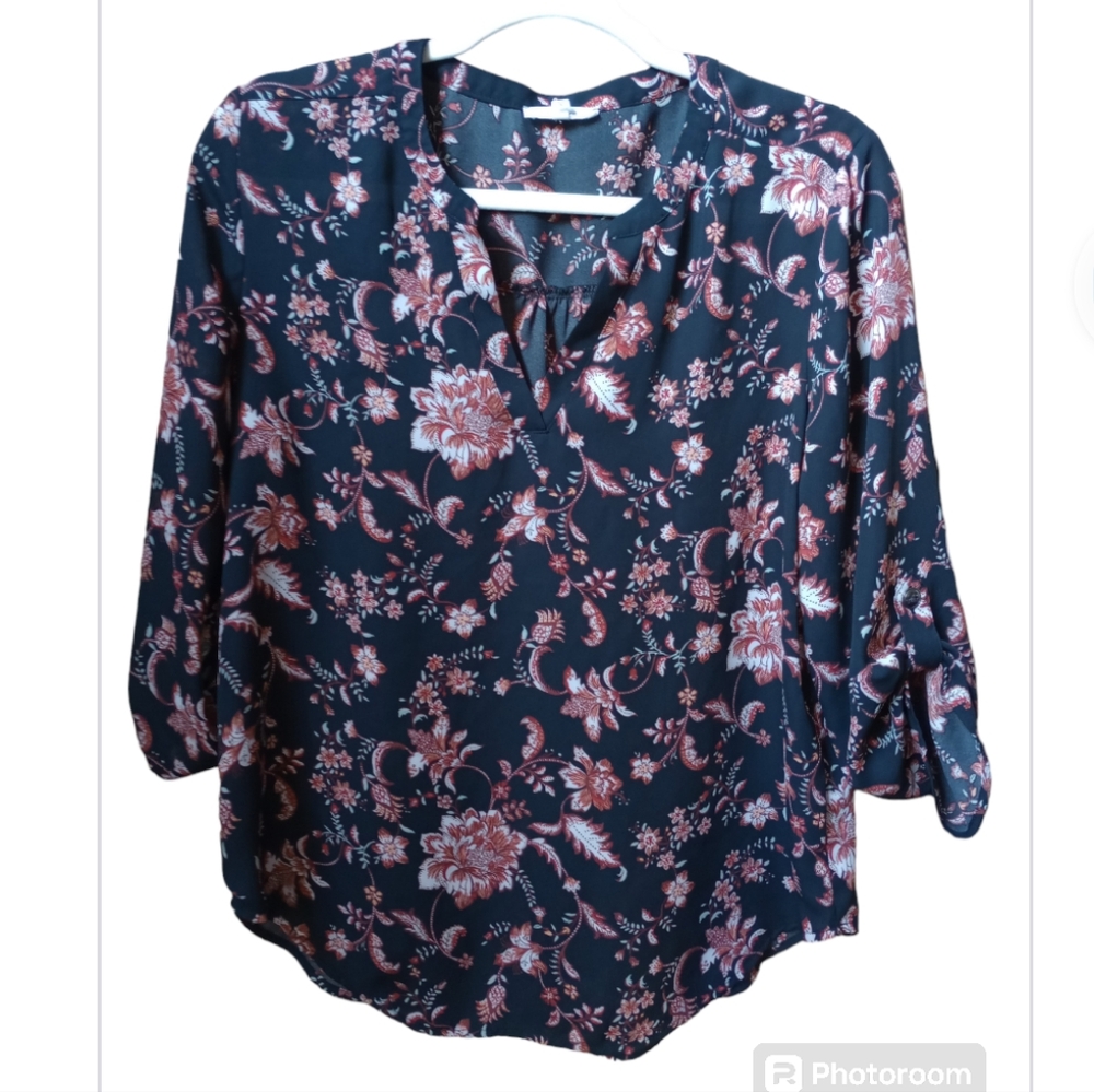 Maurice's Black Floral Blouse Size M